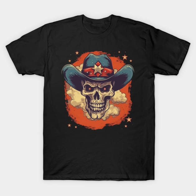 Retro Cowboy Sheriff Western Skull T-Shirt by TOKEBI
